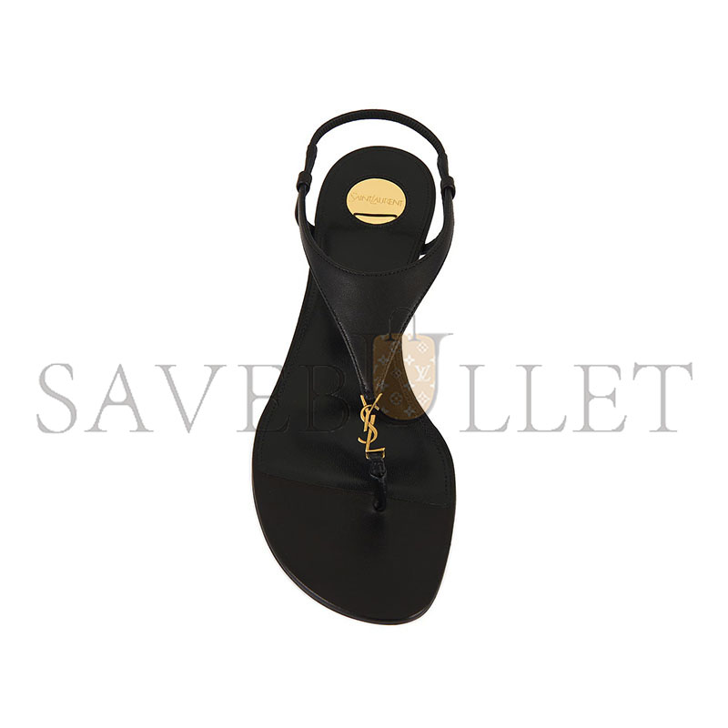 YSL BLACK CASSANDRA LEATHER WEDGE SANDAL 